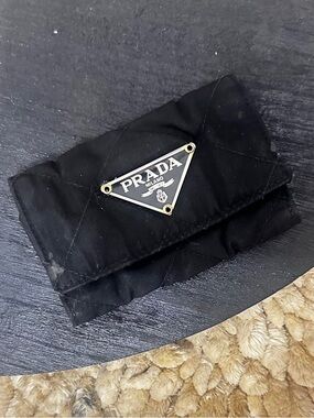 Prada Key Case Black Quilted Tessuto Nylon/Saffiano Leather Wallet